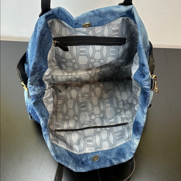 Aimee Kestenberg Blue Leather Denim Tie Dye Tote Purse Bag Gold Tone Hardware - Picture 3 of 14